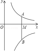 如图，点A在反比例函数的图象上，点B在反比例函数的图象上，AB⊥x轴于点M，且AM:MB=1:2，则k的值为【】A.3B.-6 C.2D - 上学吧找答案