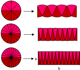 圆的面积计算公式的推导过程如右图,图中b部分