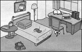 根据图片提示,描述一下你房间中物品的位置。