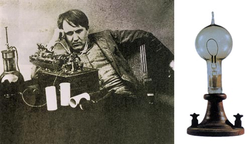 阅读材料，结合所学知识，回答问题:材料一图一图二爱迪生和他发明的灯泡材料二1946年，美国制成第一台电子计算