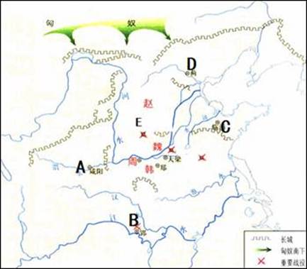 如图是学习战国七雄时,小明同学制作的各国位置示意图