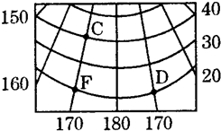 读图完成要求:(1)写出经纬度位置C_;D_;F_.(2)