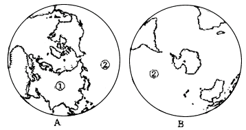 读"南北半球海陆分布图",回答:(1)a,b两图表示南半球的是_____图.