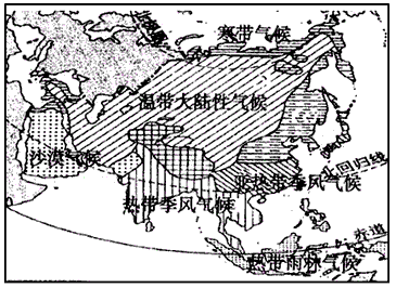 读"亚洲主要气候类型分布图",回答1—4题.1,亚洲气候地跨[ ]a.