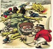 下图是法国明信片上列强瓜分中国的漫画.这幅