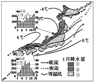 如图为日本1月气温.降水分布图,回答问题小题
