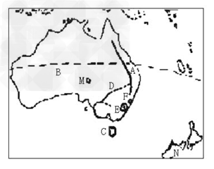 读"大洋洲轮廓图",回答下列问题.