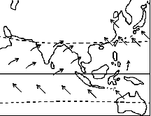 图为亚洲季风示意图,读图回答下列各题.