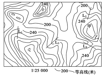 下图为"浙江省局部等高线图".读图,回答(1)~(2)题. 小