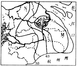 某日上海近地面等温线(℃)分布图 1