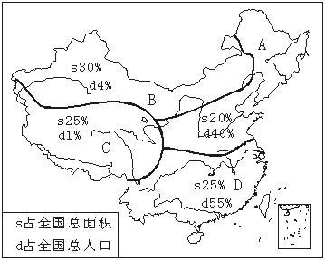 读我国四大地理区域示意图,回答下列问题:(14分)(1)由