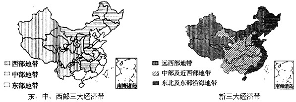 中,西部三大经济带中的东部地带相比,东部地区的变化