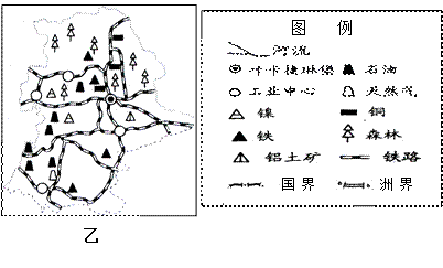 欧洲局部区域分布图,乙图是 乌拉尔工业区(P
