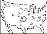 读美国农作物带地区分布图,完成16~18题。小