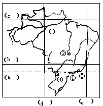 读巴西图,回答问题。(1)在图中括号内标注经纬