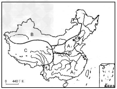 读中国四大地理区域分布图,回答问题.(1)写出图中区域