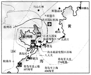 读青岛市旅游图,回答问题。(1)根据图中信息说明青岛成为旅游胜地的原因。