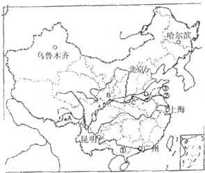 读中国轮廓图(图中②为l月0℃等温线,③为800毫米等降水量线,完成下列