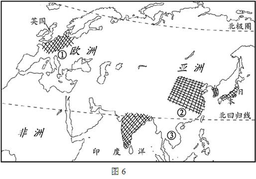 图6中的格子表示世界人口密度最大的地区,读图