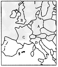 读欧洲部分国家轮廓图,选择正确答案[ ]A.图中A