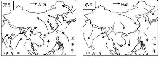 亚洲季风环流示意图_亚洲季风环流高空风向_亚洲东部季风环流