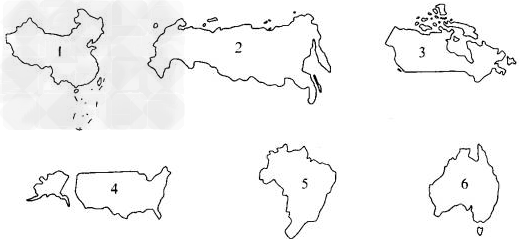 读下列各国轮廓图,回答问题: 1.它们的国名依次