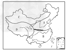 读中国四大地理区域示意图，完成下列要求。(1)填出图中字母代表的区域名称。A____ 地区，B______地区，C____ 地 - 上学吧找答案