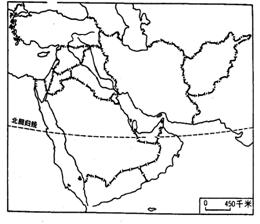 读中东地图完成下列要求:(10分)(1)请在图上填