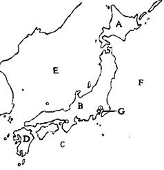 读日本空白地图,回答问题。(7分(1日本的四大岛