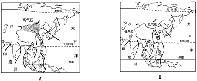 读我国冬季风,夏季风示意图,回答下列问题.