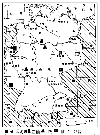 读德国工业和矿产图,并阅读有关资料,回答下列问题