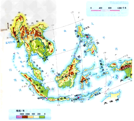读地图册中东南亚,回答:(1)从地图上看出,东南
