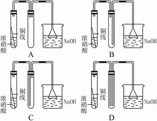下列装置中间的试管收集浓硝酸和铜反应所生成
