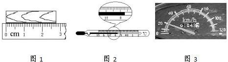 图1中木块的长度是______cm;图2中体温计的读数是______;图3中摩托