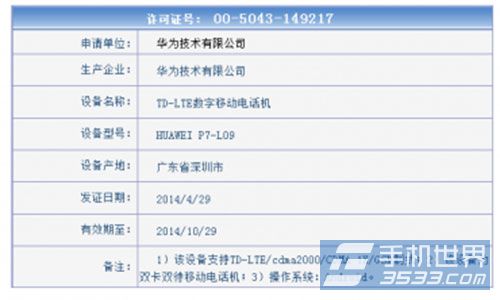 华为P7获得工信部认证 支持双卡双待 - 百科教