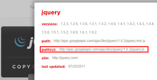 一键获得Google Ajax Library中的js库引用代码