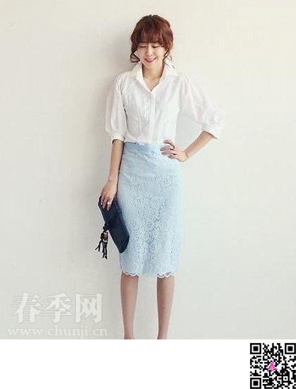 韩国女生OL夏季半身裙搭配勾勒美好曲线 - 百