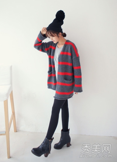 胖人穿衣搭配 毛衣外套+打底裤显瘦 - 百科教程