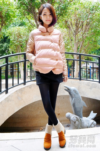 <em>矮个女生冬季</em>穿衣 短棉服配短裙显高 - 百科教